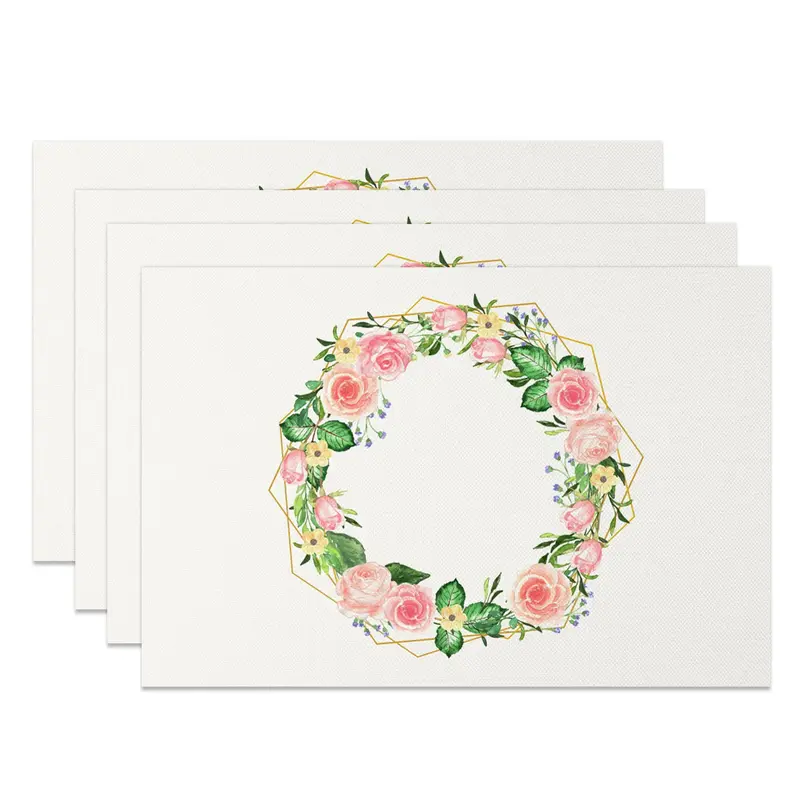 Aperturee Simple Colorful Floral Wreath Set Of 4 Placemats, 14x12 Inch, 15.8 USD, NYJY00363-S, placemats