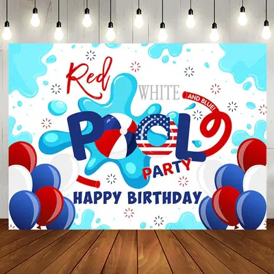 Red Blue Balloon Pool Party Birthday Backdrop - Aperturee