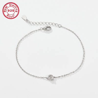 Anti-Tarnish Rhodium Plated 925 Sterling Silver Letter Cubic Zirconia Link Bracelets