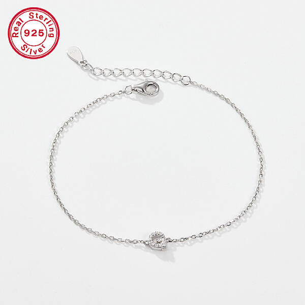 Anti-Tarnish Rhodium Plated 925 Sterling Silver Letter Cubic Zirconia Link Bracelets