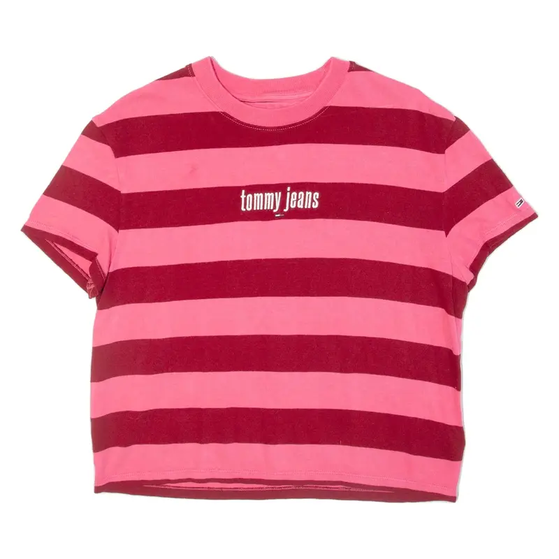 TOMMY HILFIGER Striped Womens T-Shirt Pink Crew Neck S