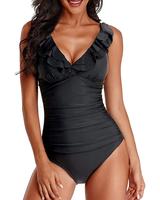 Holipick Women's Ruffle One Piece Swimsuits Tummy Control Bathing Suit V Neck Swimwear Slimming for Teen Girls