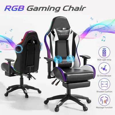 【Deals For You Days】Mr IRONSTONE Gaming Chair with Speakers and Led Lights Ergonomic Massage Computer Gaming Chair with B...