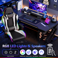 【Wider Seat】Mr IRONSTONE Gaming Chair with Speakers and Led Lights Ergonomic Massage Computer Gaming Chair with Broaden C...