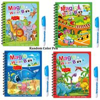 Magic Water Book - 4pcs with Pen, Random Color, Educational Magic Water Painting Book, Reusable Graffiti Filling Book, Educat...