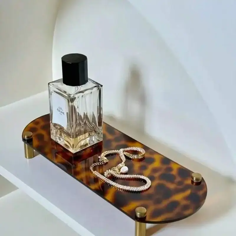 Leopard Pattern Acrylic Tray, 1 Count Exquisite Jewelry Perfume Storage Tray, Multifunctional Desktop Storage Rack for Home L...