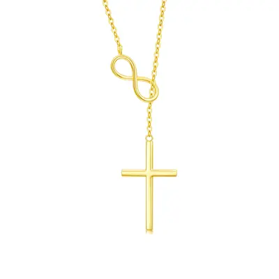 14K Gold Cross & Infinity Symbol Pendant Necklace