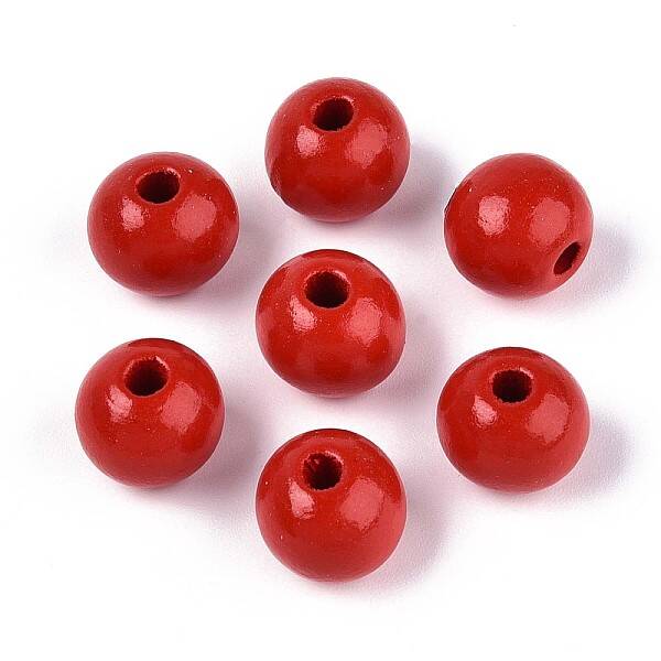 Spray Painted Round Natural Schima Wood Beads
