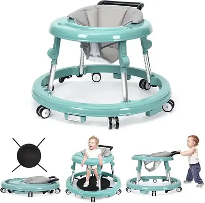 Baby Walker Foldable with 9 Adjustable Heights, 6-12 Months  Baby Walkers, with Wheels Portable Anti-Rollover