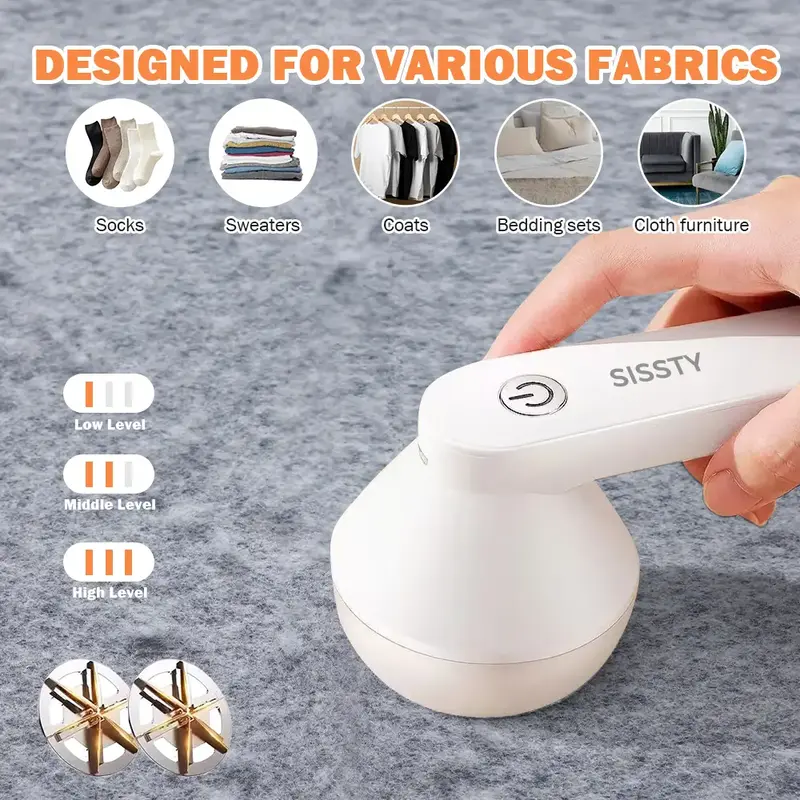 Sissty Rechargeable Fabric Shaver With 2 Replaceable Stainless Stell 6-Leaf Blades， Lint Remover with 3-Speed, lint shaver ...