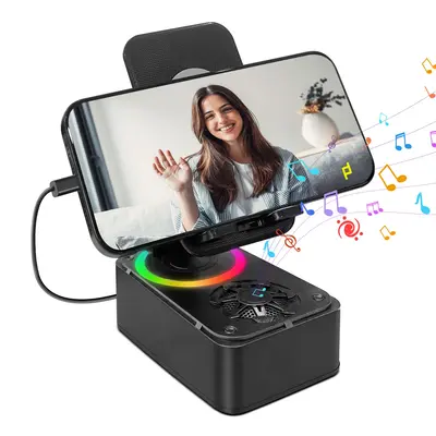 Wireless Audio Bluetooth Speaker, 3in1 Cellphone Holder, with USB EmergencyRechargeable (1200mAh), LED Nightlight, 360°Folda...