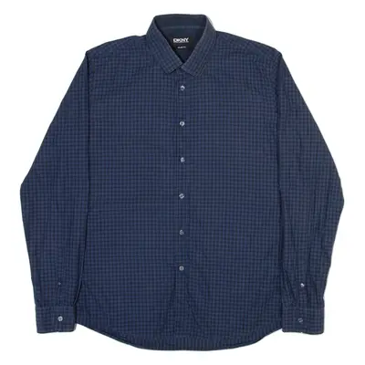 DKNY Slim Fit Mens Plain Shirt Blue Long Sleeve M