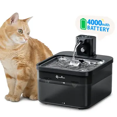 DownyPaws Battery Operated Cat Water Fountain, 84oz/2.5L, Wireless Pet Water Fountain for Cats, Small Dog, Automatic Pet Wate...