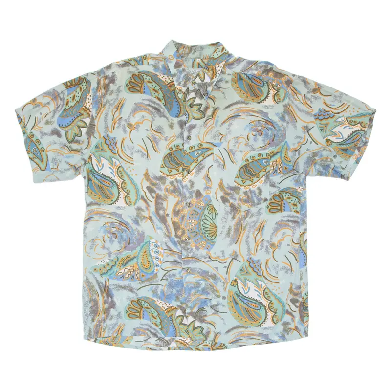 B.W. MOSS Mens Shirt Green Crazy Pattern L