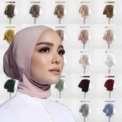 Solid Stretchy Modal Jersey Inner Hijab Bands Cap Hats Muslim Underscarf Turban Bonnet Islamic Scarf Tube Headband Caps