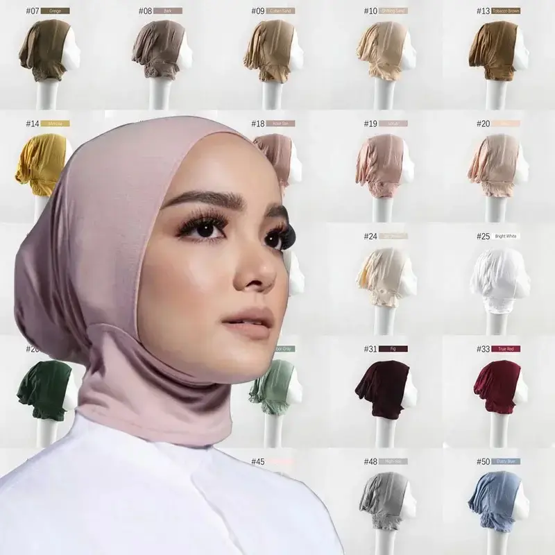 Solid Stretchy Modal Jersey Inner Hijab Bands Cap Hats Muslim Underscarf Turban Bonnet Islamic Scarf Tube Headband Caps