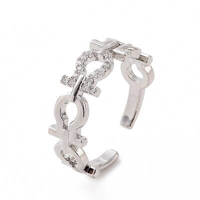 Clear Cubic Zirconia Hollow Out Open Cuff Ring
