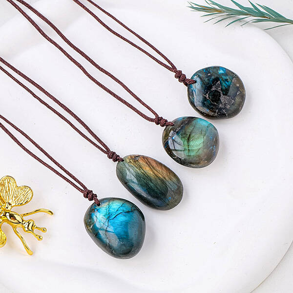 Nuggets Natural Labradorite Pendant Adjustable Cord Necklaces
