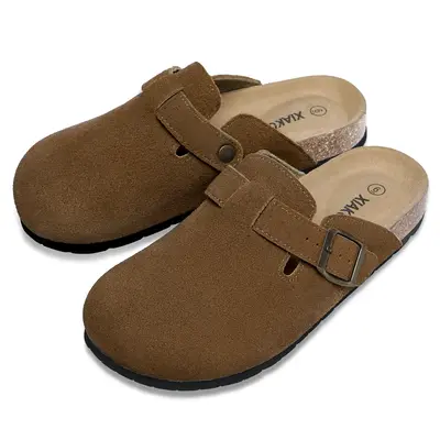 Xiakolaka Women's Suede Clogs Leather Mules Cork Footbed Sandals Potato Shoes with Arch Support Ergonomic Design Eva Sole