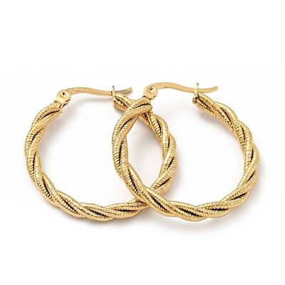 303 Stainless Steel Twist Rope Hoop Earrings with 316 Stainless Steel Pins for Women