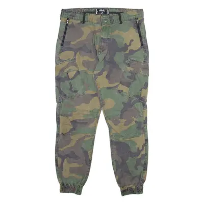 SIKSILK Camo Cargo Mens Trousers Green Relaxed Straight W32 L26