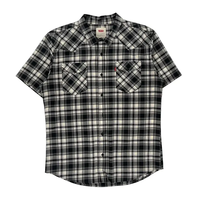 Levis Checked Short Sleeve Shirt - Large Black & White Cotton Blend