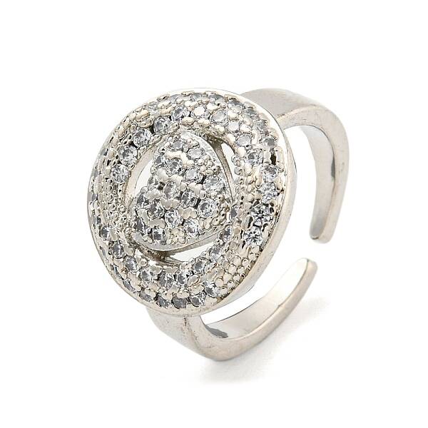 Real Platinum Plated Brass Micro Pave Clear Cubic Zirconia Cuff Rings