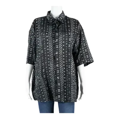 THAI SILK COLLECTION Womens Printed Shirt Black Silk Fair Isle XL