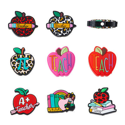 16Pcs 8 Styles Teachers' Day Apple Silicone Focal Beads