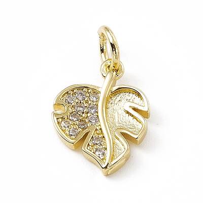 Brass Micro Pave Clear Cubic Zirconia Leaf Charms
