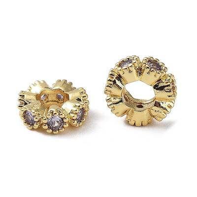 Brass Micro Pave Cubic Zirconia Beads