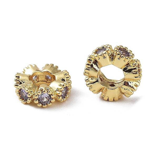 Brass Micro Pave Cubic Zirconia Beads