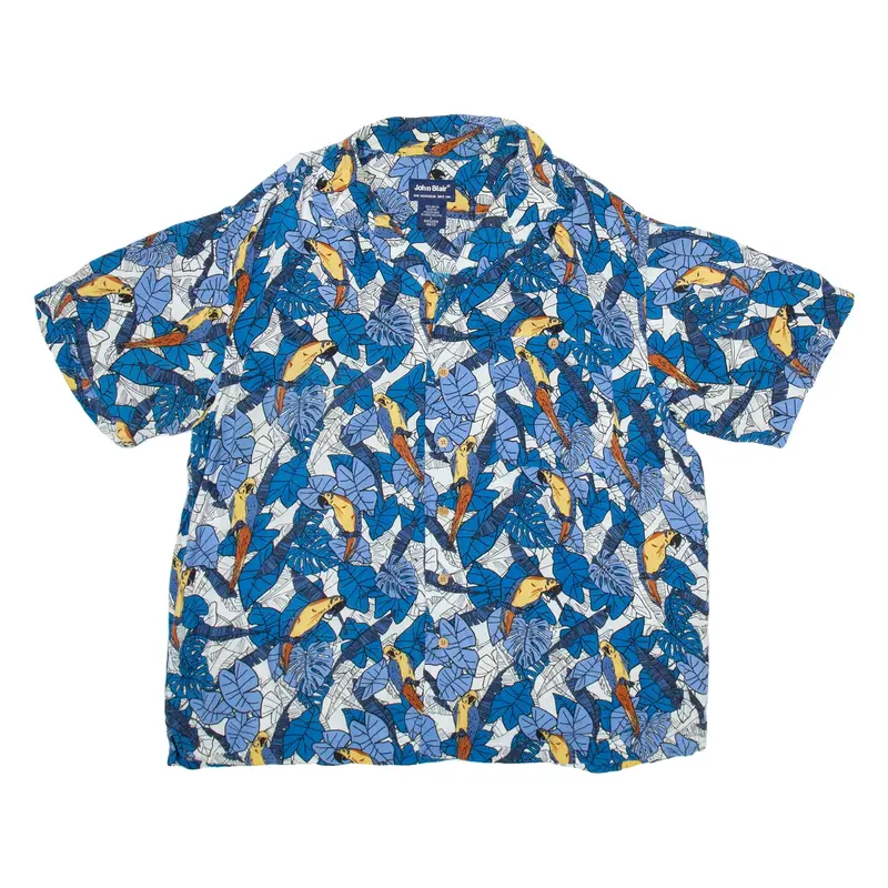 JOHN BLAIR Mens Hawaiian Shirt Blue Crazy Pattern L