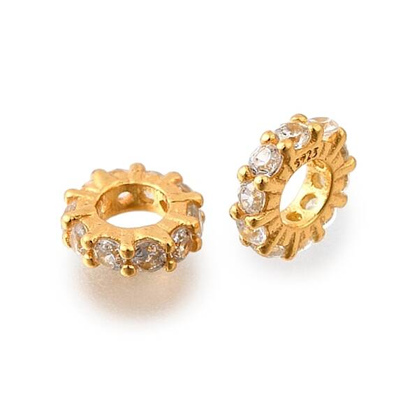 925 Sterling Silver Micro Pave Clear Cubic Zirconia Beads