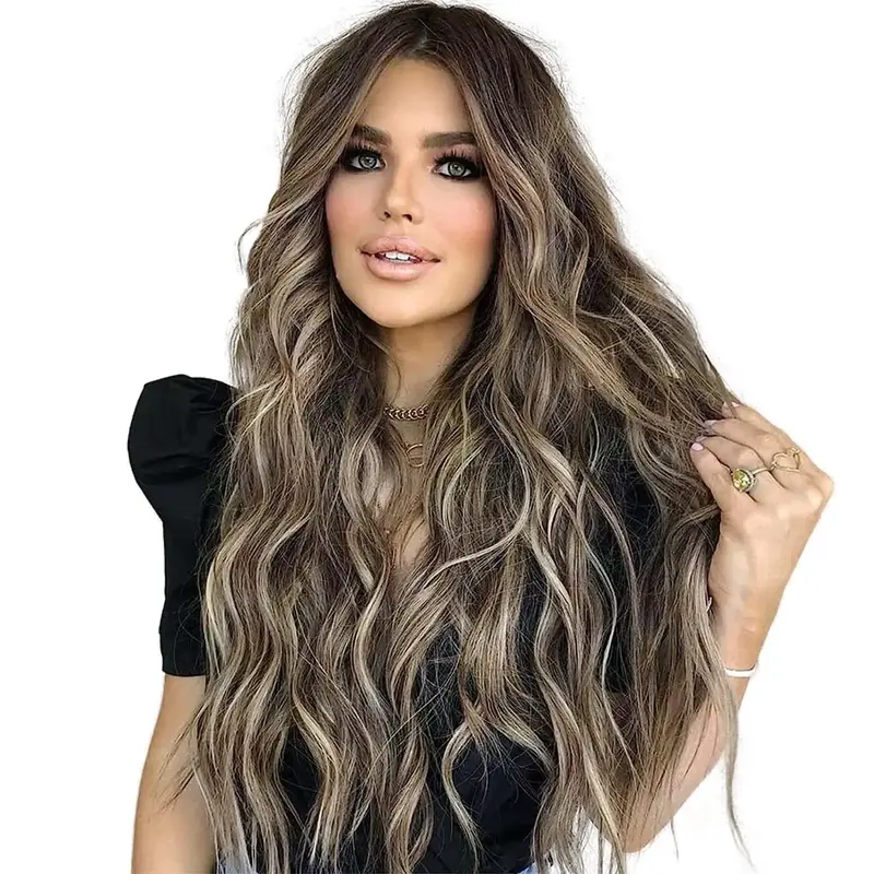 AISI HAIR FallFreshness 26inch Long Wavy Ombre Wig Middle Part Curly Natural Looking Hair Replacement Wigs for Party Daily Us...