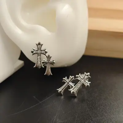 Gold Double Cross Earrings for Women and Men 14K Gold Plated Double Piercing Cross Earrings Lightweight Accessory Earring