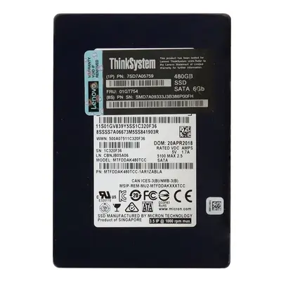 7SD7A05759 Lenovo 480GB TLC SATA 6Gb/s Hot Swap Mainstream Endurance 3.5-inch Internal Solid State Drive for ThinkSystem