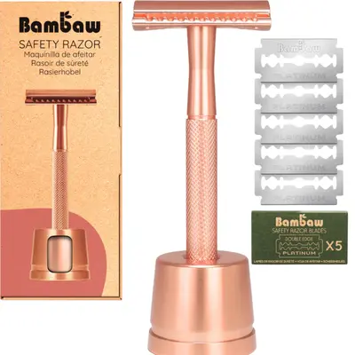 Bambaw Safety Razor with Stand Rose Gold