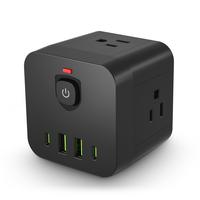 8-in-1 Multifunctional Mini Portable Cube Power Socket with Surge Protector & 4 Sockets & 2 USB Ports & 2 Type-C Ports, Plug ...