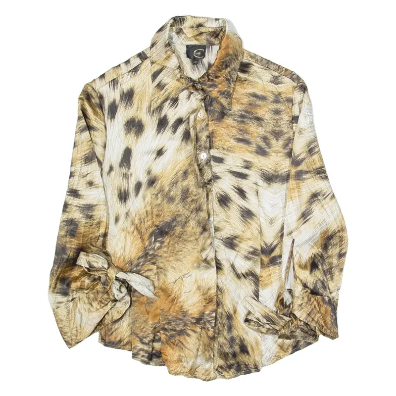 JUST CAVALLI Womens Printed Shirt Black Collared Long Sleeve Animal Print S