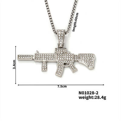 Trendy Hip-hop Alloy Crystal Rhinestone Box Chain Hand Gun Pendant Necklaces