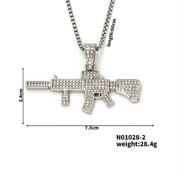 Trendy Hip-hop Alloy Crystal Rhinestone Box Chain Hand Gun Pendant Necklaces