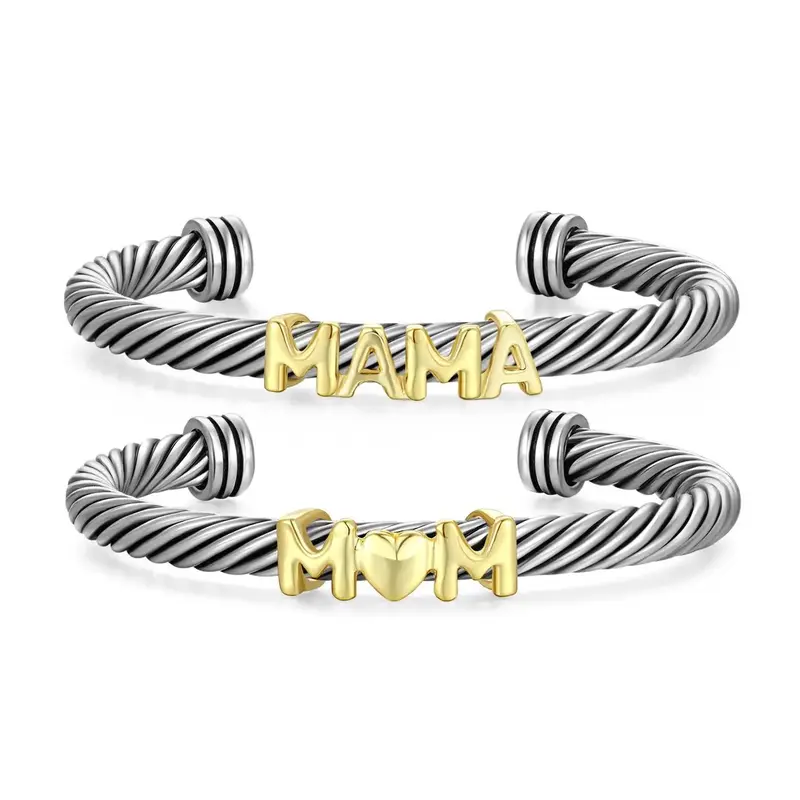 Mytys Mother's Day Gift Twisted Cable Cuff Bracelet for Women Adjustable Bangle Charm Stainless Steel Wrist Personalized Jewe...