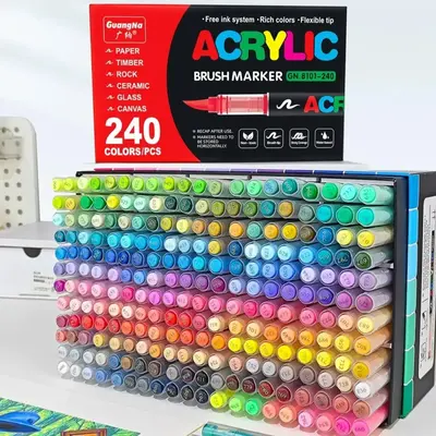 Acrylic Paint Marker Pen, 1 Set Acrylic Paint Brush Marker Set, Art Supplies for Rock, Wood, Plastic, Drawing, Fabric Paintin...