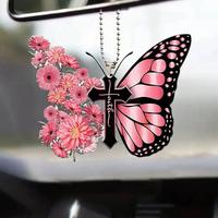 Butterfly & Cross Design Car Hanging Pendant, Fashion Car Rearview Mirror Hanging Pendant, Car Interior Decorative Accessorie...