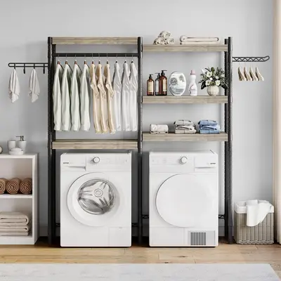 Garvee Over Washer and Dryer Shelves, 5-Tier Laundry Room Shelves Heavy Duty Washer Dryer Shelf Freestanding Space Saver and ...