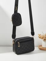 Women's Fashionable Solid Color Quilted Crossbody Bag & Wallet Set (2pcs), Casual Versatile Pu Leather Shoulder Bag Set for D...