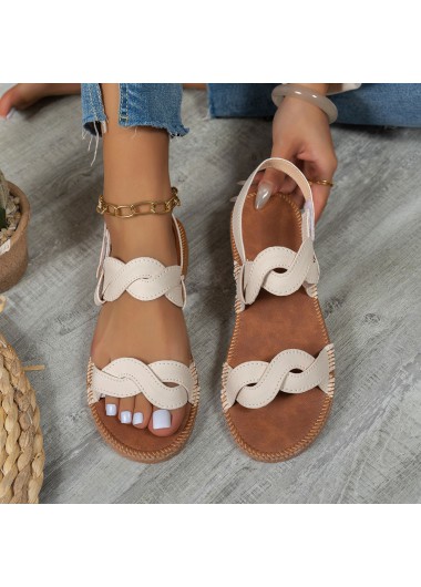 Modlily Beige Open Toe PU Leather Falt Sandals - 37