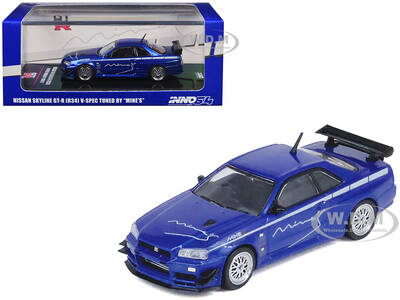 Nissan Skyline GT-R (R34) V-SPEC RHD (Right Hand Drive) Tuned by Mines Blue Metallic 1/64 Diecast Model Car by Inno Models