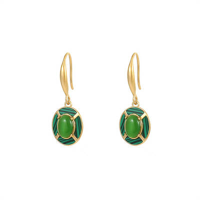 Oval Synthetic Malachite & Stainless Steel Dangle Earrings for Women